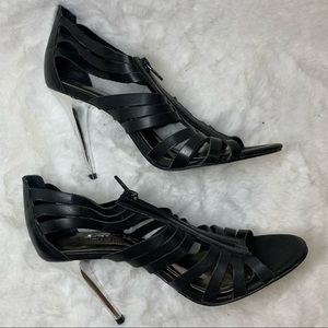 Cathy Jean Brazil | black strappy leather with mirror stilettos 8